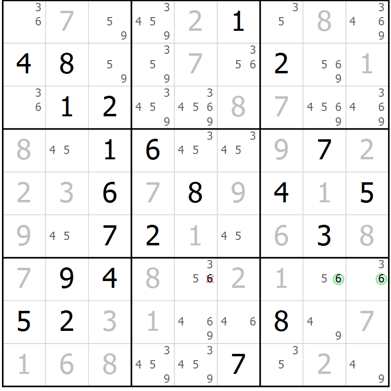 Position des candidats pour la solution de la Gr 1 page 4 du magazine de sudoku Maestro n° 103