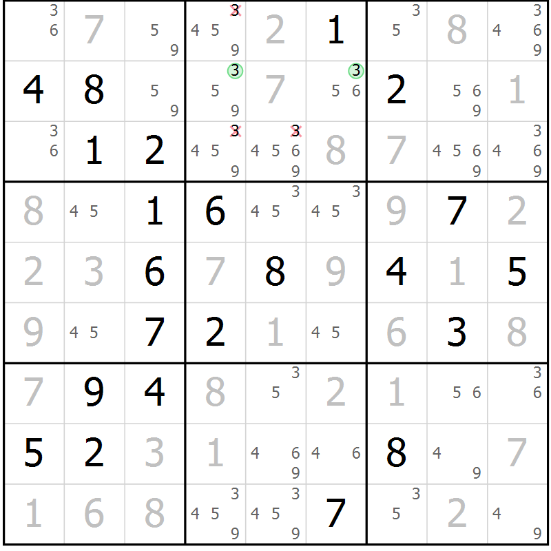 Position des candidats pour la solution de la Gr 1 page 4 du magazine de sudoku Maestro n° 103
