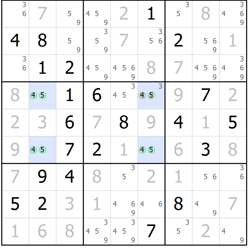 Position des candidats pour la solution de la Gr 1 page 4 du magazine de sudoku Maestro n° 103