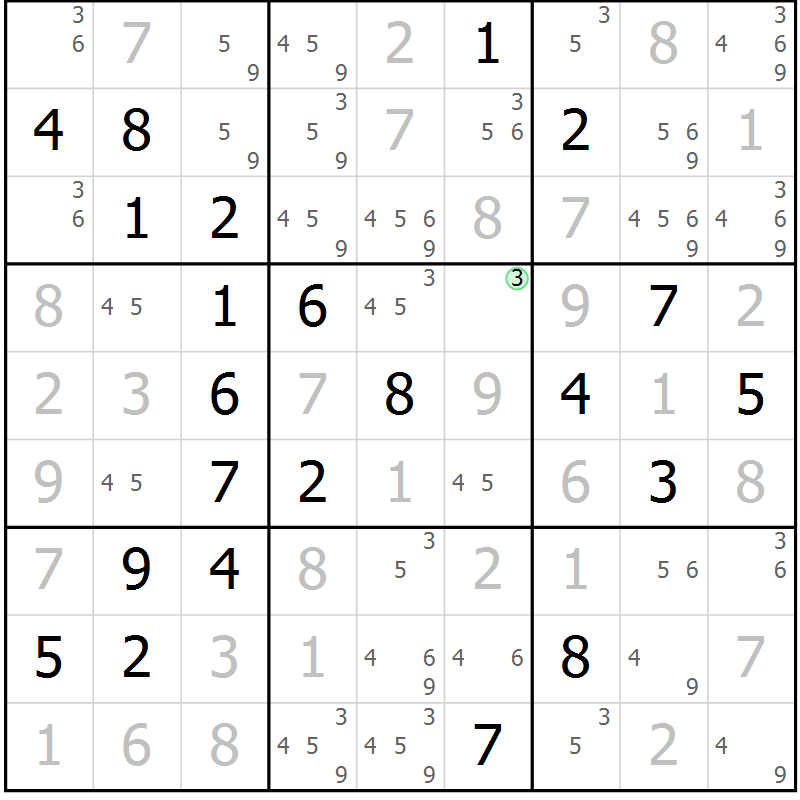 Position des candidats pour la solution de la Gr 1 page 4 du magazine de sudoku Maestro n° 103