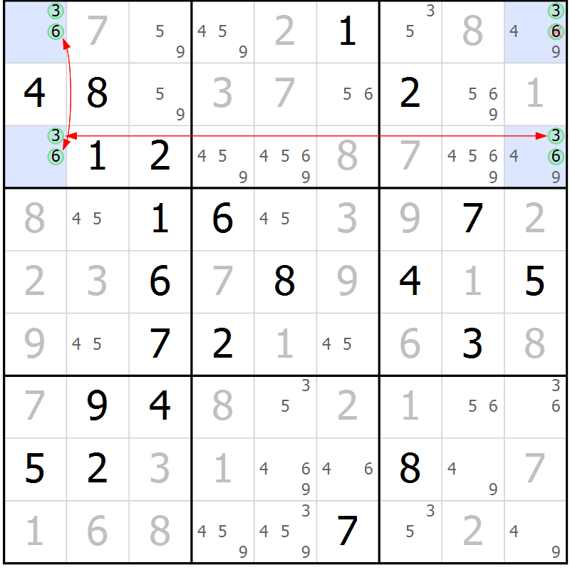 Position des candidats pour la solution de la Gr 1 page 4 du magazine de sudoku Maestro n° 103