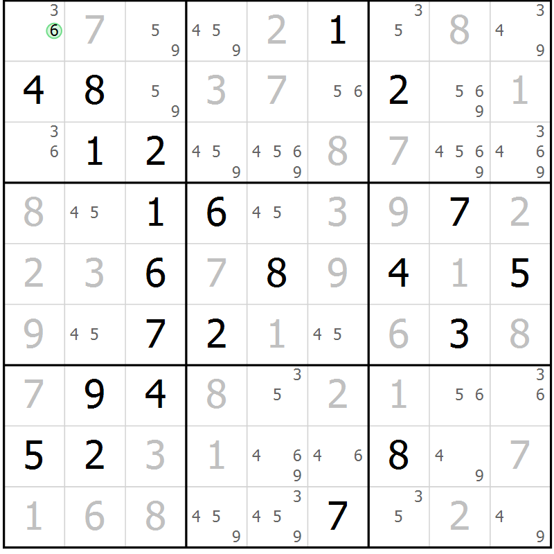 Position des candidats pour la solution de la Gr 1 page 4 du magazine de sudoku Maestro n° 103