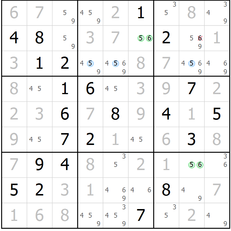 Position des candidats pour la solution de la Gr 1 page 4 du magazine de sudoku Maestro n° 103