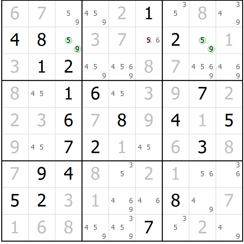 Position des candidats pour la solution de la Gr 1 page 4 du magazine de sudoku Maestro n° 103