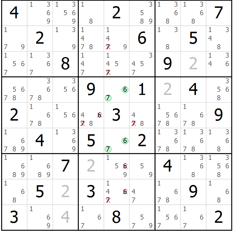 Position des candidats pour la solution de la Gr 10 page 13 du magazine de sudoku Maestro n° 103