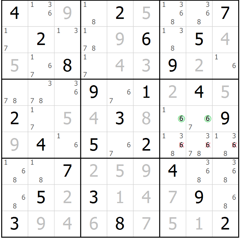 Position des candidats pour la solution de la Gr 10 page 13 du magazine de sudoku Maestro n° 103