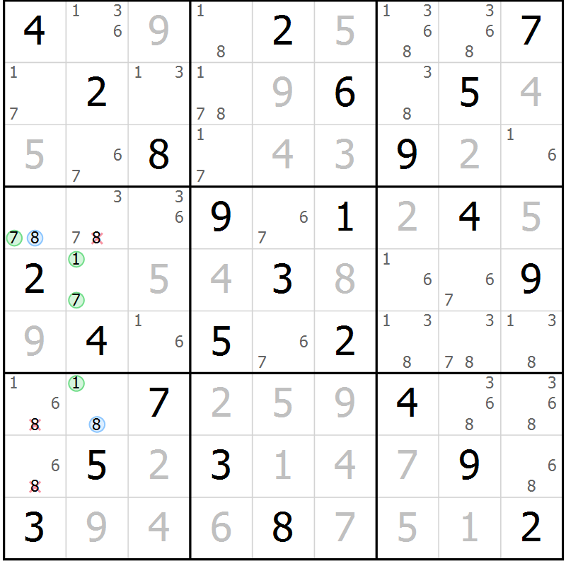 Position des candidats pour la solution de la Gr 10 page 13 du magazine de sudoku Maestro n° 103