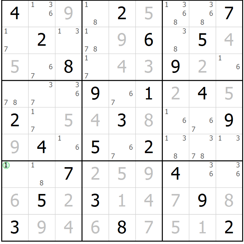 Position des candidats pour la solution de la Gr 10 page 13 du magazine de sudoku Maestro n° 103