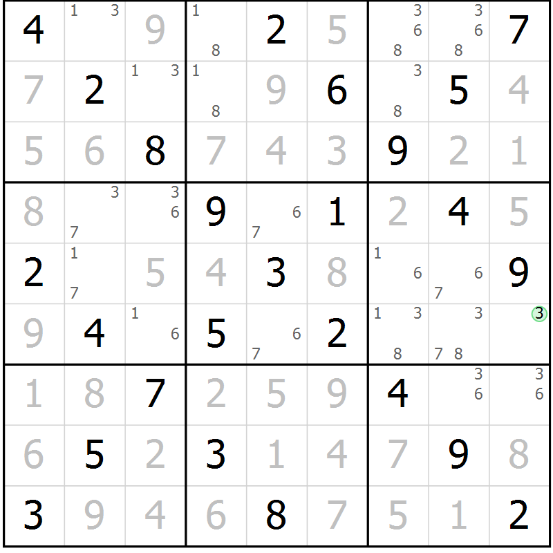 Position des candidats pour la solution de la Gr 10 page 13 du magazine de sudoku Maestro n° 103