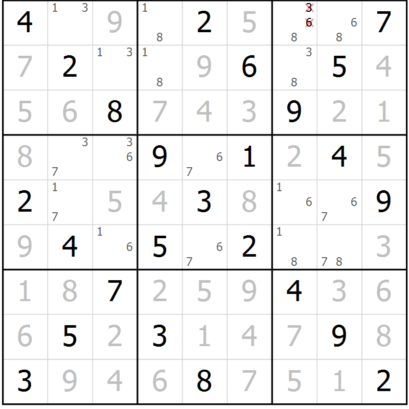 Position des candidats pour la solution de la Gr 10 page 13 du magazine de sudoku Maestro n° 103