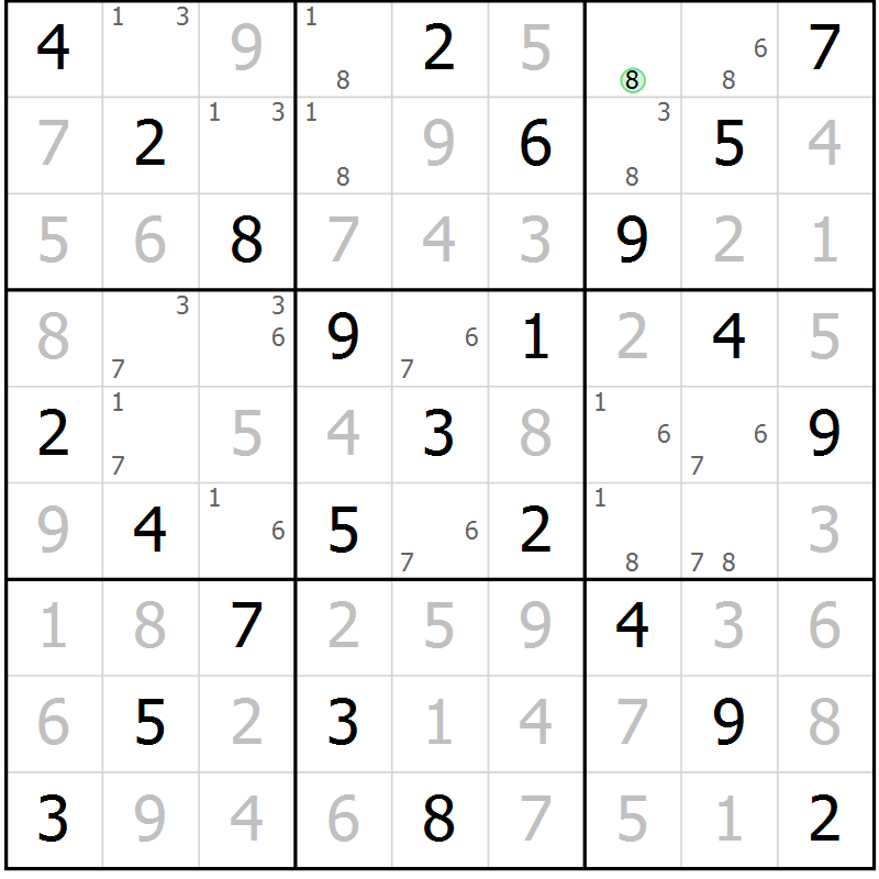 Position des candidats pour la solution de la Gr 10 page 13 du magazine de sudoku Maestro n° 103