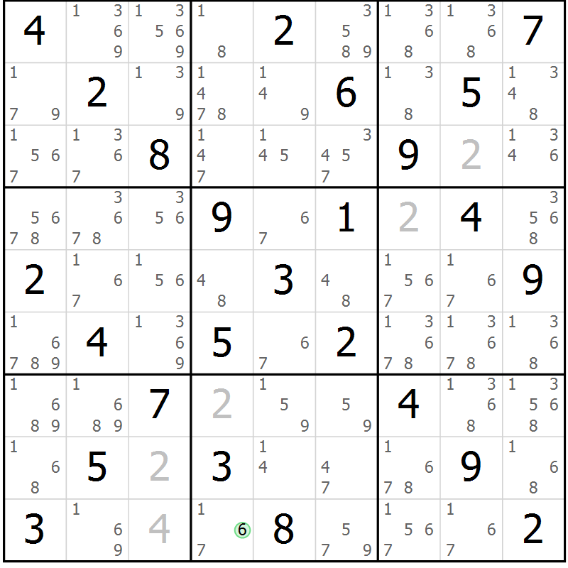 Position des candidats pour la solution de la Gr 10 page 13 du magazine de sudoku Maestro n° 103