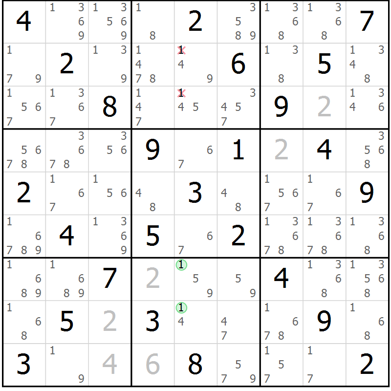 Position des candidats pour la solution de la Gr 10 page 13 du magazine de sudoku Maestro n° 103