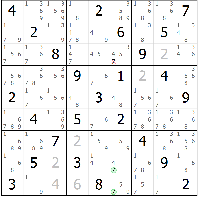 Position des candidats pour la solution de la Gr 10 page 13 du magazine de sudoku Maestro n° 103