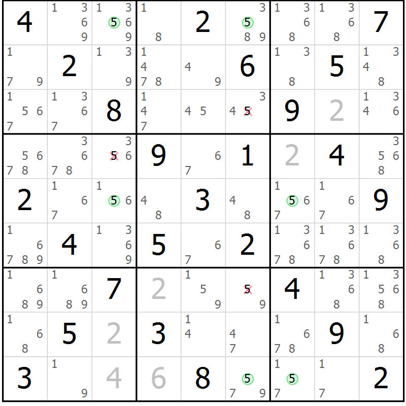 Position des candidats pour la solution de la Gr 10 page 13 du magazine de sudoku Maestro n° 103