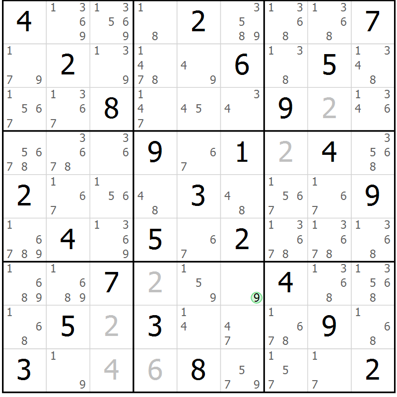 Position des candidats pour la solution de la Gr 10 page 13 du magazine de sudoku Maestro n° 103