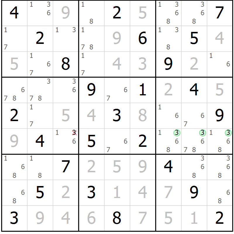 Position des candidats pour la solution de la Gr 10 page 13 du magazine de sudoku Maestro n° 103
