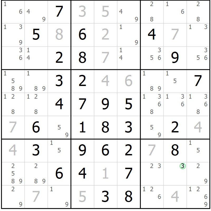 Position des candidats pour la solution de la Gr 11 page 14 du magazine de sudoku Maestro n° 103