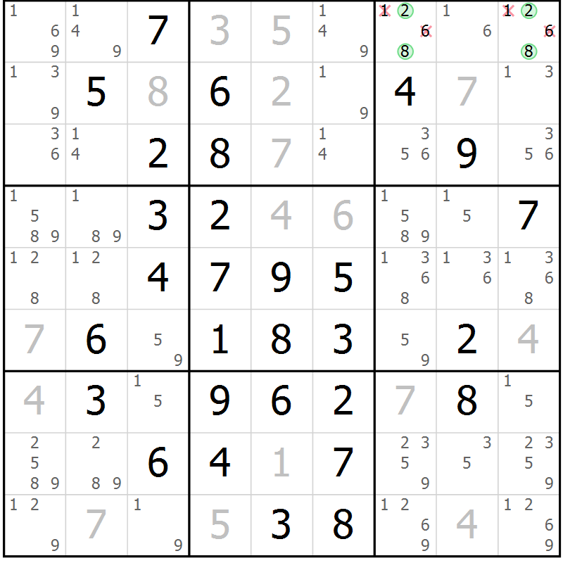 Position des candidats pour la solution de la Gr 11 page 14 du magazine de sudoku Maestro n° 103