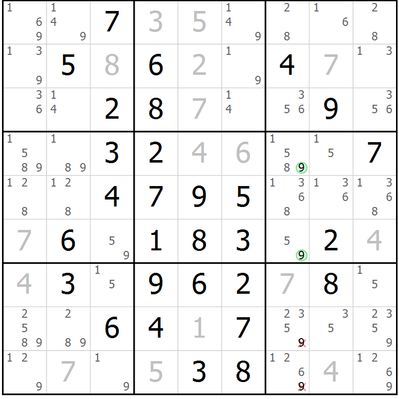 Position des candidats pour la solution de la Gr 11 page 14 du magazine de sudoku Maestro n° 103
