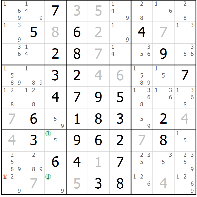 Position des candidats pour la solution de la Gr 11 page 14 du magazine de sudoku Maestro n° 103