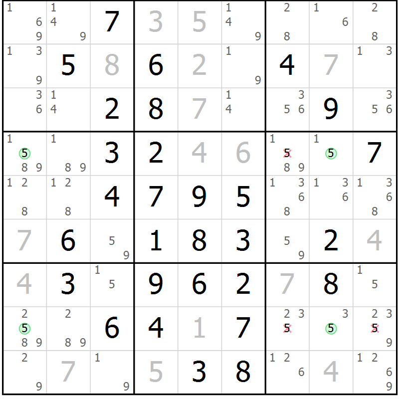 Position des candidats pour la solution de la Gr 11 page 14 du magazine de sudoku Maestro n° 103