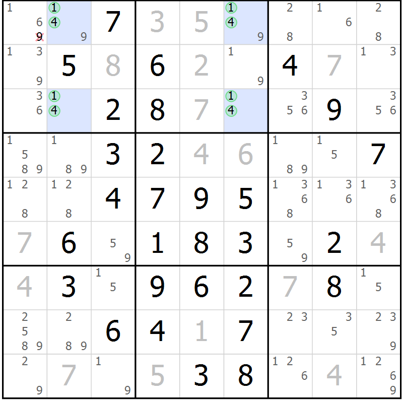 Position des candidats pour la solution de la Gr 11 page 14 du magazine de sudoku Maestro n° 103
