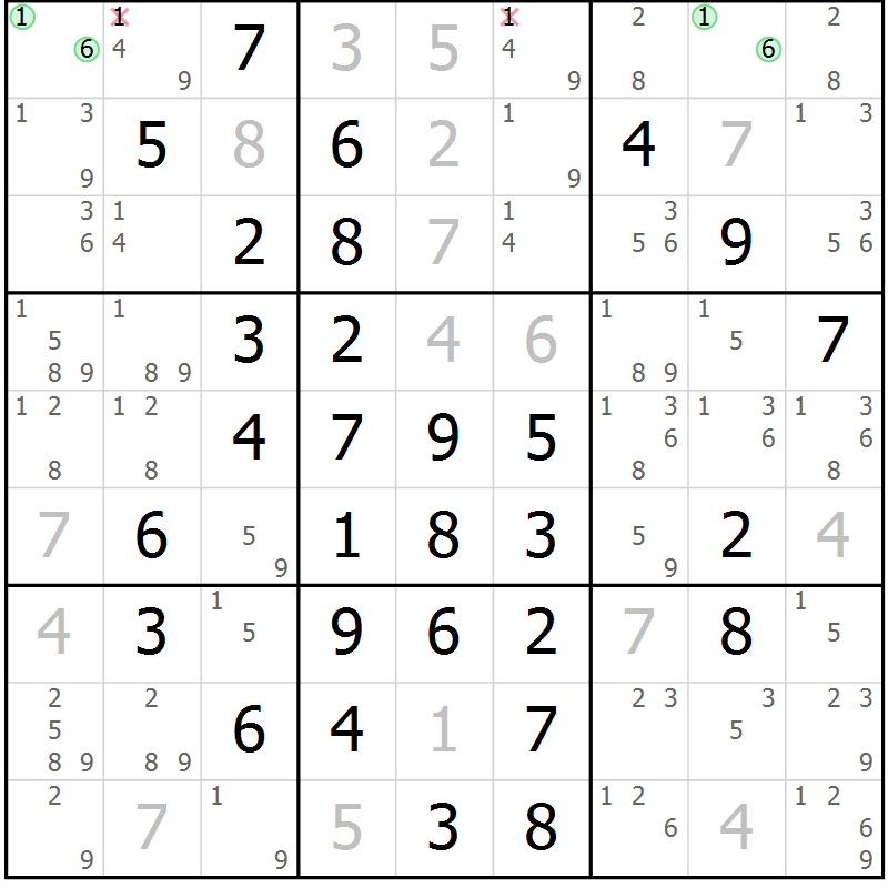 Position des candidats pour la solution de la Gr 11 page 14 du magazine de sudoku Maestro n° 103