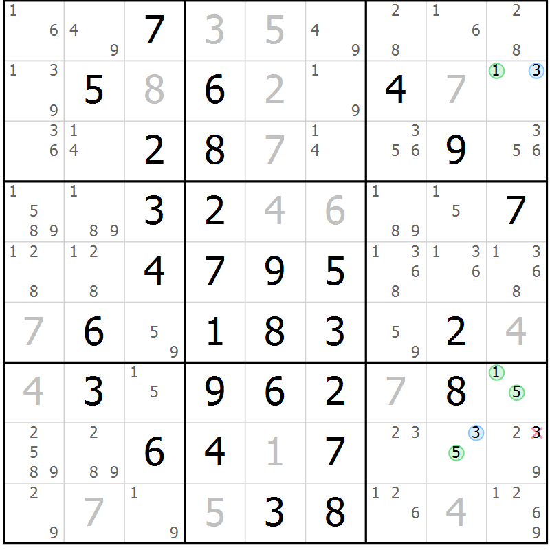 Position des candidats pour la solution de la Gr 11 page 14 du magazine de sudoku Maestro n° 103