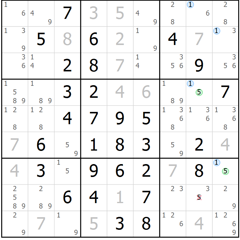 Position des candidats pour la solution de la Gr 11 page 14 du magazine de sudoku Maestro n° 103