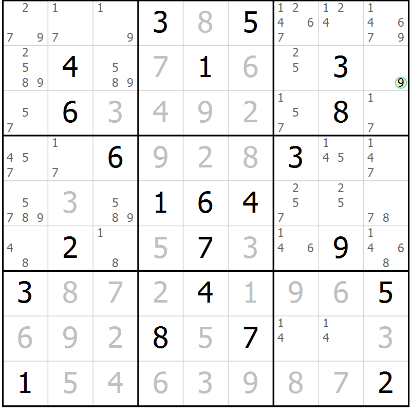 Position des candidats pour la solution de la Gr 12 page 15 du magazine de sudoku Maestro n° 103