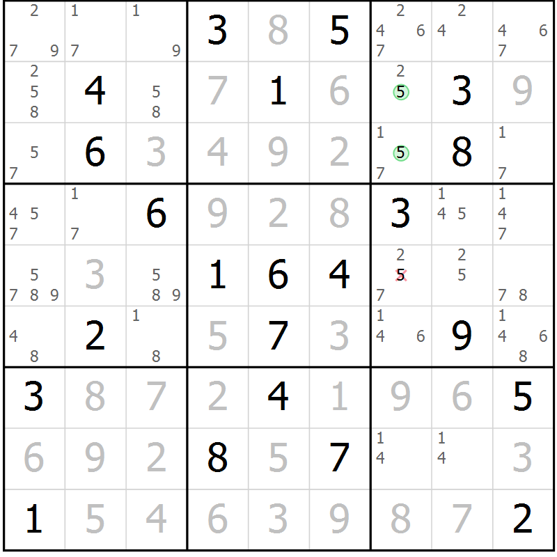 Position des candidats pour la solution de la Gr 12 page 15 du magazine de sudoku Maestro n° 103