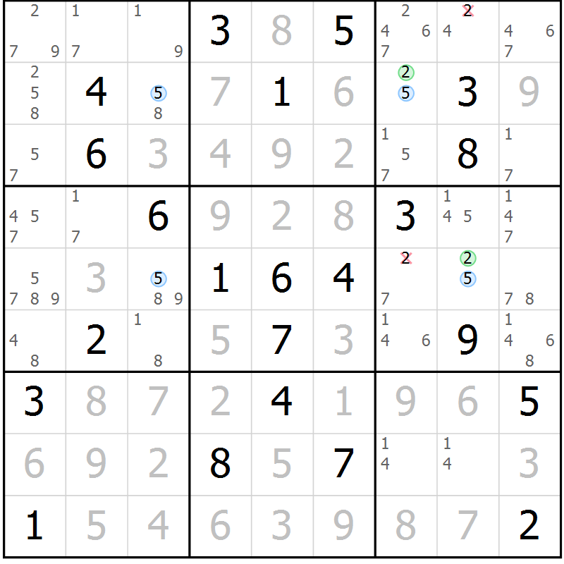 Position des candidats pour la solution de la Gr 12 page 15 du magazine de sudoku Maestro n° 103