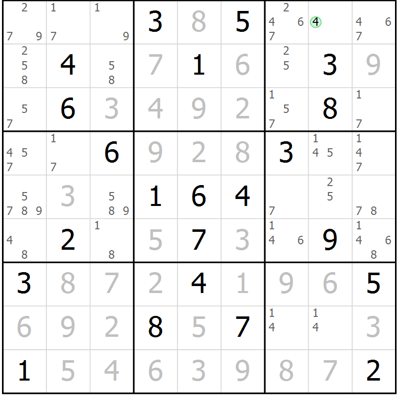 Position des candidats pour la solution de la Gr 12 page 15 du magazine de sudoku Maestro n° 103