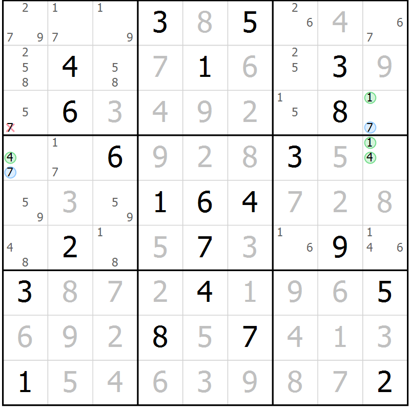 Position des candidats pour la solution de la Gr 12 page 15 du magazine de sudoku Maestro n° 103
