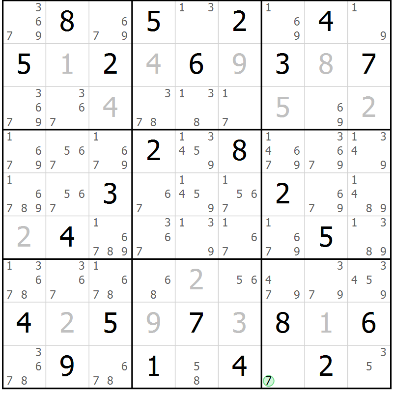 Position des candidats pour la solution de la Gr 13 page 16 du magazine de sudoku Maestro n° 103