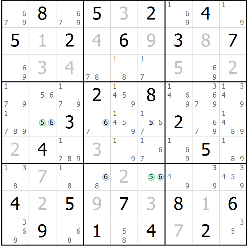 Position des candidats pour la solution de la Gr 13 page 16 du magazine de sudoku Maestro n° 103