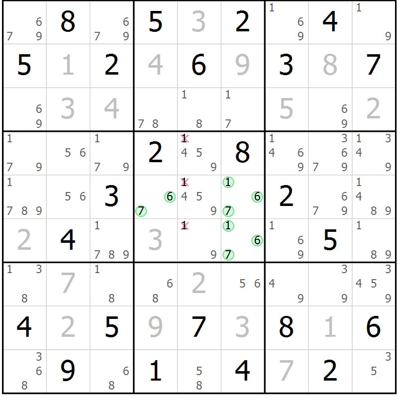 Position des candidats pour la solution de la Gr 13 page 16 du magazine de sudoku Maestro n° 103