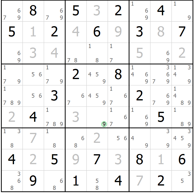 Position des candidats pour la solution de la Gr 13 page 16 du magazine de sudoku Maestro n° 103