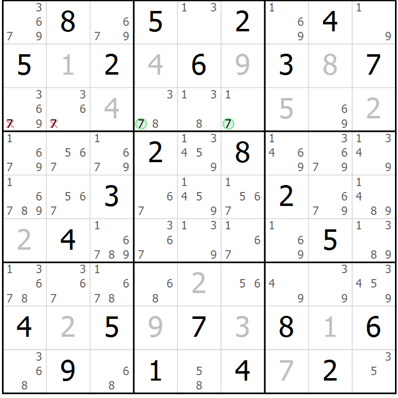 Position des candidats pour la solution de la Gr 13 page 16 du magazine de sudoku Maestro n° 103