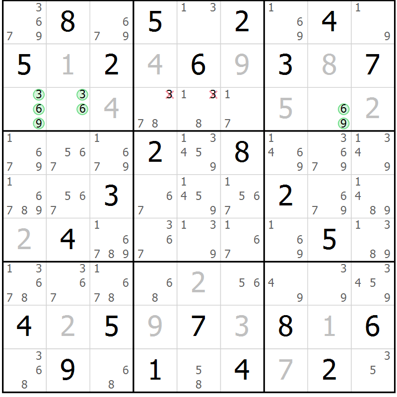 Position des candidats pour la solution de la Gr 13 page 16 du magazine de sudoku Maestro n° 103