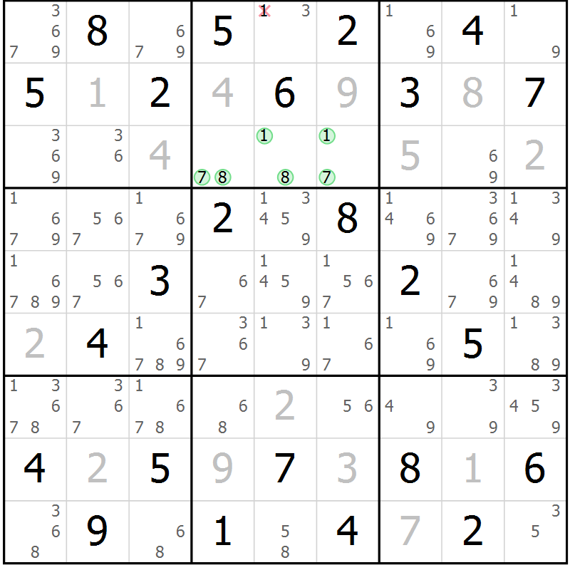 Position des candidats pour la solution de la Gr 13 page 16 du magazine de sudoku Maestro n° 103