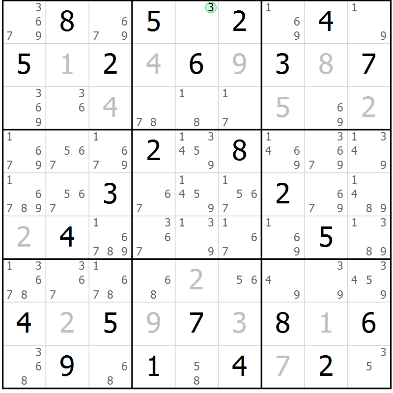 Position des candidats pour la solution de la Gr 13 page 16 du magazine de sudoku Maestro n° 103