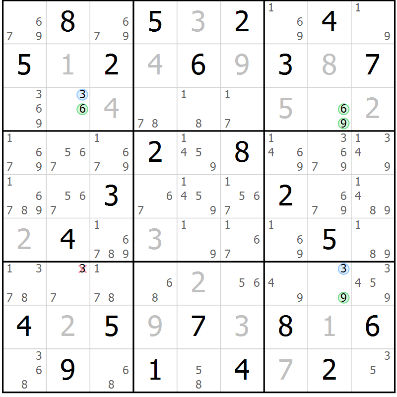 Position des candidats pour la solution de la Gr 13 page 16 du magazine de sudoku Maestro n° 103