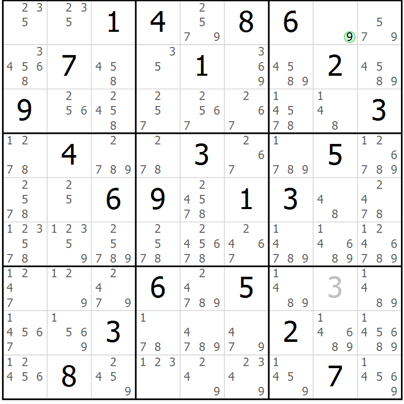 Position des candidats pour la solution de la Gr 14 page 17 du magazine de sudoku Maestro n° 103