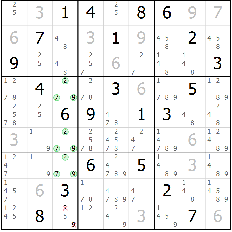 Position des candidats pour la solution de la Gr 14 page 17 du magazine de sudoku Maestro n° 103