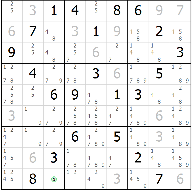 Position des candidats pour la solution de la Gr 14 page 17 du magazine de sudoku Maestro n° 103