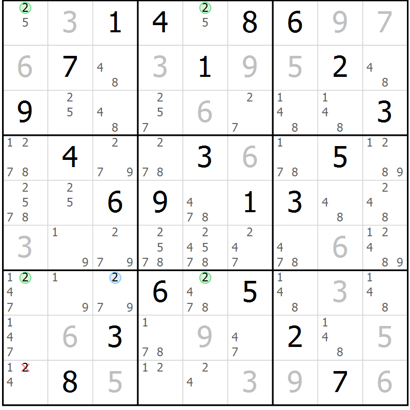 Position des candidats pour la solution de la Gr 14 page 17 du magazine de sudoku Maestro n° 103