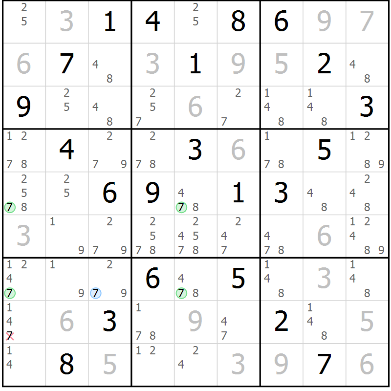 Position des candidats pour la solution de la Gr 14 page 17 du magazine de sudoku Maestro n° 103
