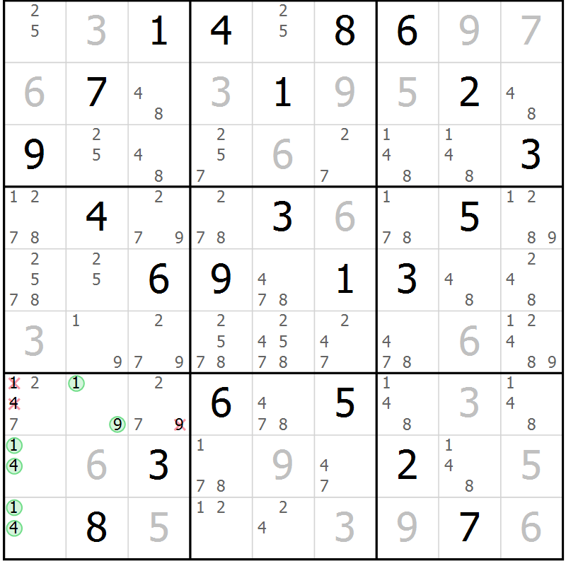 Position des candidats pour la solution de la Gr 14 page 17 du magazine de sudoku Maestro n° 103
